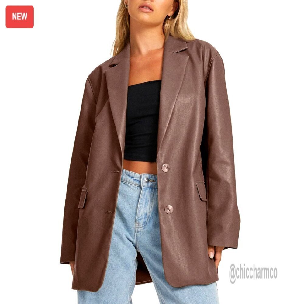 Oversized Faux Leather Motorcycle Jacket Y2K Punk Biker Bomber Coat Fall Winter